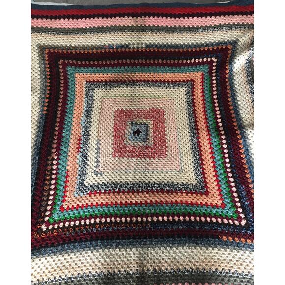 American Vintage Hand Crocheted blanket multi coloured 66"x66" - Picture 3 of 9
